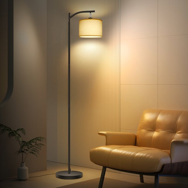 Moderne Stehlampe von Oraymin in Beige mit Stoffschirm und 12W LED Leuchtmittel, Höhe: 170 cm - Bild 1