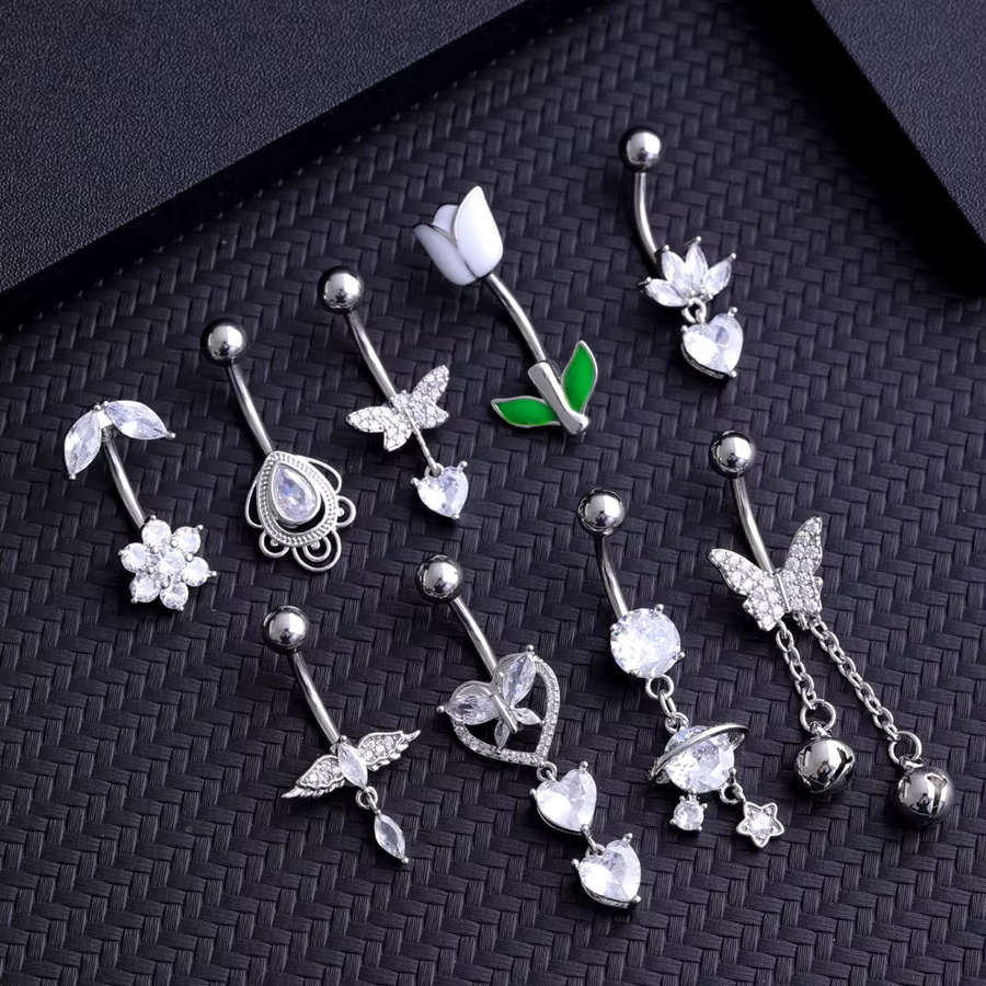 NORDVEST Bauchnabelpiercing Tulpe Lotus Schmetterling, Edelstahl, Kristall, Unisex - Bild 2