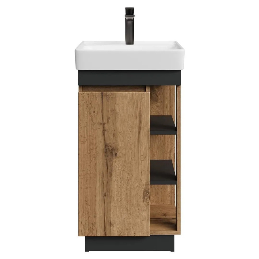 Planetmöbel Badmöbel Set NYX mit Waschbecken und Armatur, Wotan Eiche und Anthrazit, B/T/H: 45 x 42 x 85,9 cm - Bild 2