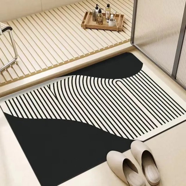 VIKAMA Badezimmermatte in minimalistischem Design, saugfähig und schnell trocknend, rutschfeste Fußmatte für Dusche und Badewanne - Bild 1