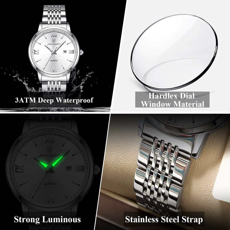 POEDAGAR Armbanduhr Edelstahl, Quarz, Silber, Damen, Datum - Bild 4