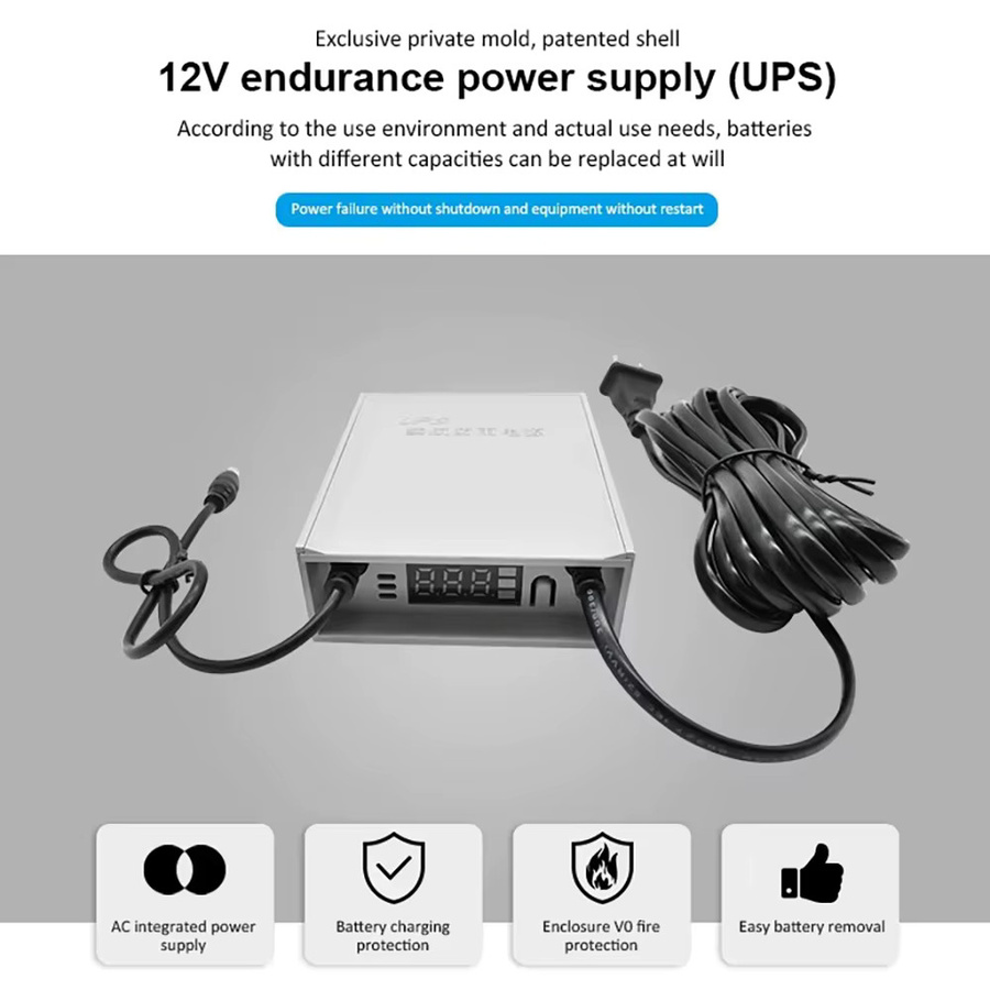 DiFang UPS-Netzteil für Überwachungskameras und Router, 5400mAh Backup, DC12V Unterbrechungsfreie Stromversorgung mit LCD-Display, Weiß - Bild 2