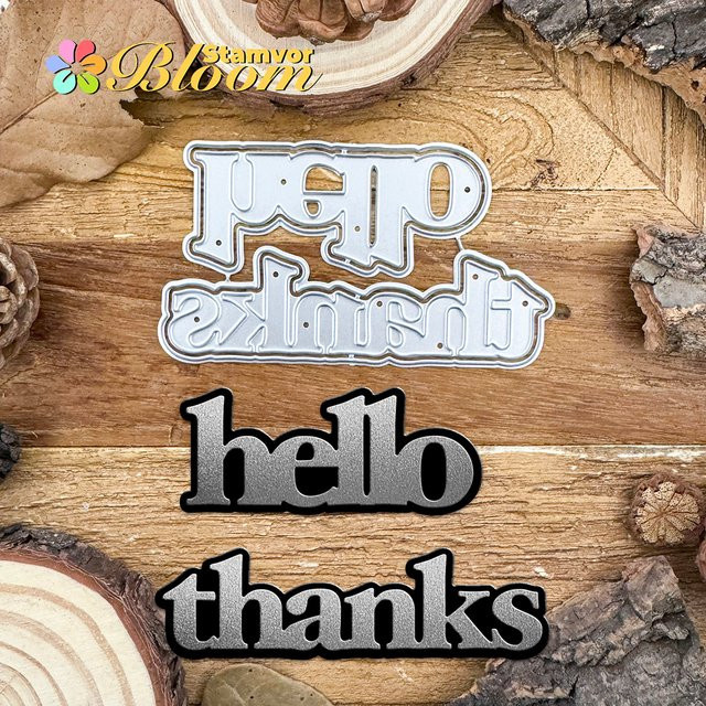 Metall-Stanzform HELLO THANKS in Silber für Scrapbooking und dekorative Prägung - Bild 1