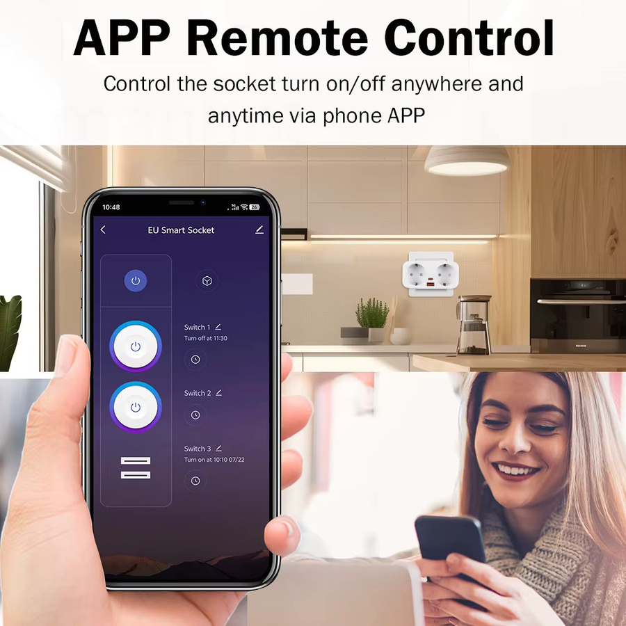 MANHOT 2-in-1 WLAN Smart-Steckdose mit PD20W/25W Schnellladestecker, Dual-Outlet, Weiß, kompatibel mit Tuya, Alexa und Google Home - Bild 3