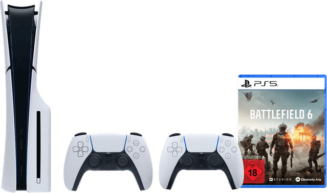 Sony PlayStation 5 Slim mit Laufwerk, Battlefield 6 und zusätzlichem Controller in Weiß - Bild 1