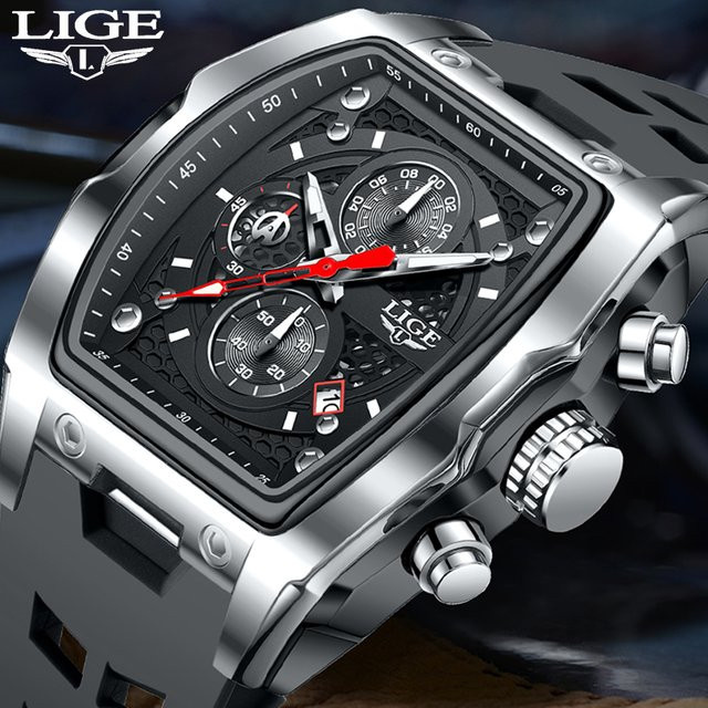 LIGE Armbanduhr Chronograph, Quarz, Edelstahl, Schwarz, Gold, Herren - Bild 1