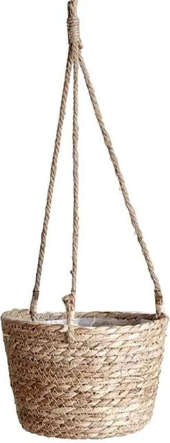Yiran Furniture Makramee Blumenampel in Beige mit Juteseil, gewebter hängender Pflanztopf für drinnen und draußen, B/T/H: 50,0 x 15,0 x 1,0 cm - Bild 1