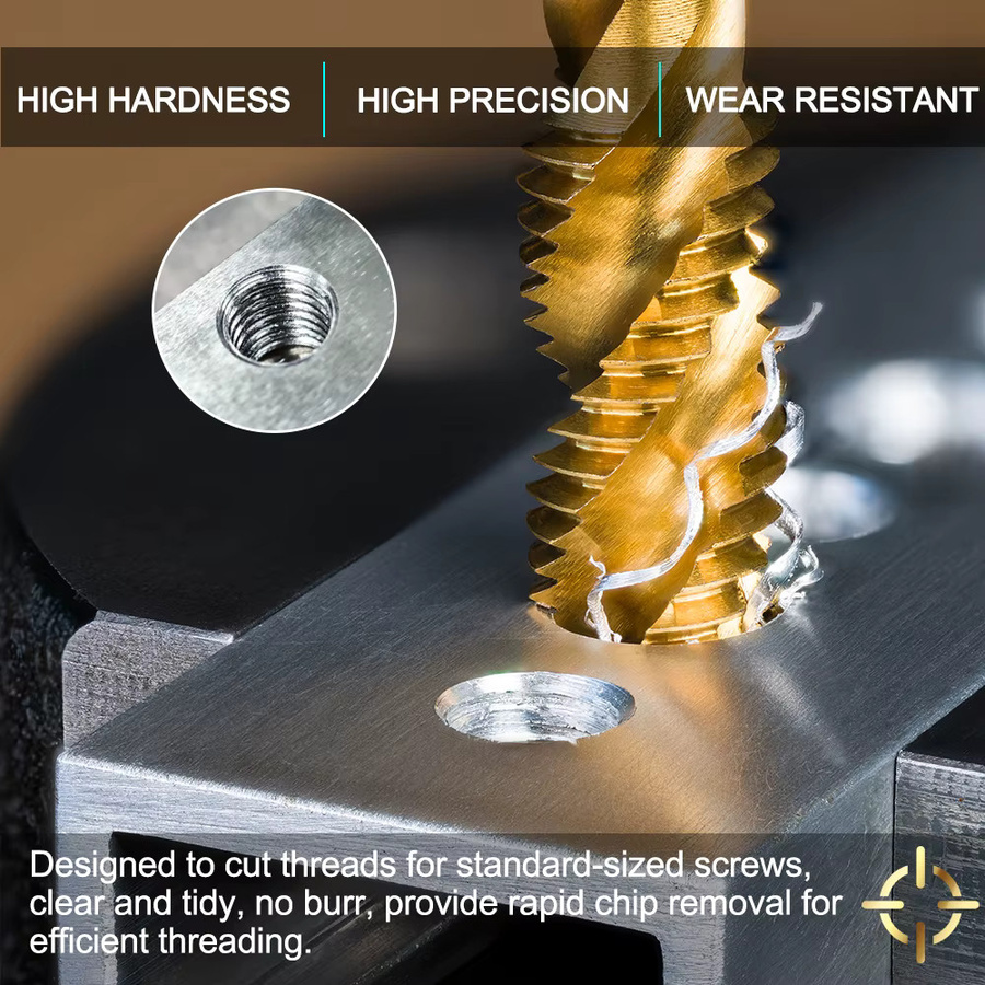 XCAN 4/5-teiliges HSS Spiral-Gewindebohrer-Set Titanbeschichtet in Gold, Metrische Gewindebohrer Rechtshändig M3 M4 M5 M6 M8 - Bild 3