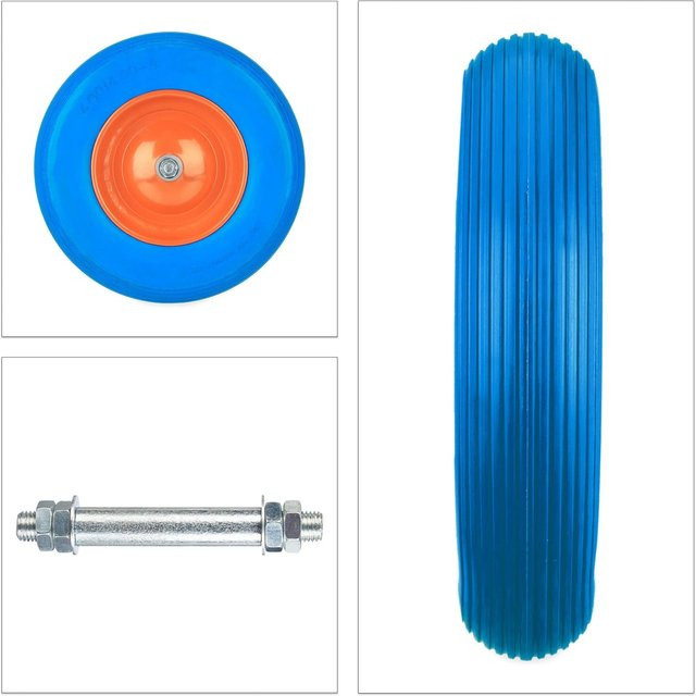 Relaxdays Schubkarrenrad mit Achse aus PU-Gummi und Stahl in Blau - Bild 1