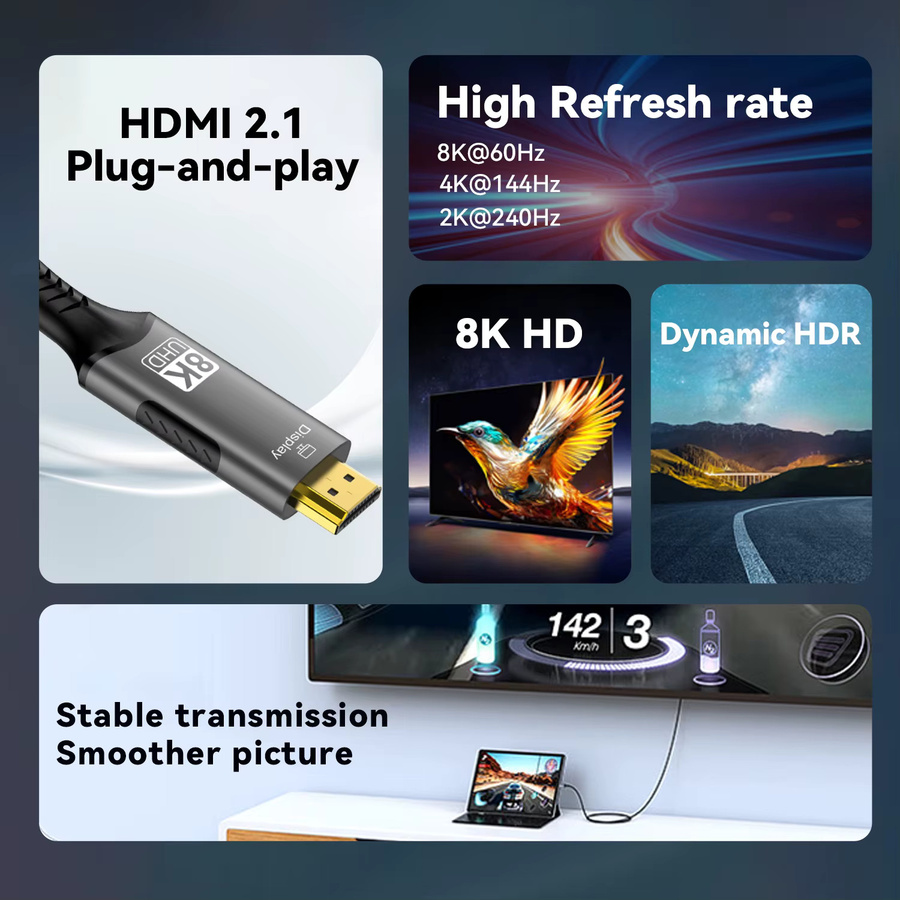 USB-C zu HDMI 2.1 Kabel für 4K und 8K @60Hz sowie 4K @120Hz, Thunderbolt 4 kompatibel, passend für MacBook Pro und Huawei - Bild 5