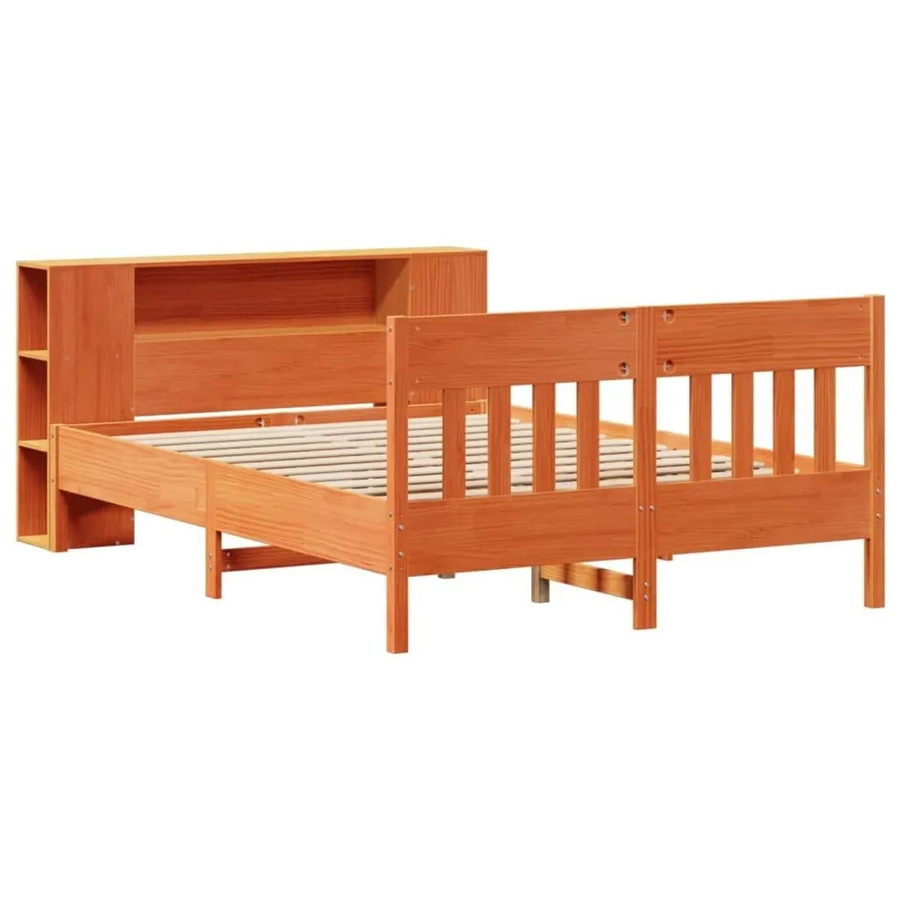 vidaXL Massivholzbett aus Kiefernholz mit Regal in Wachsbraun, B/T/H: 140 x 200 cm - Bild 2