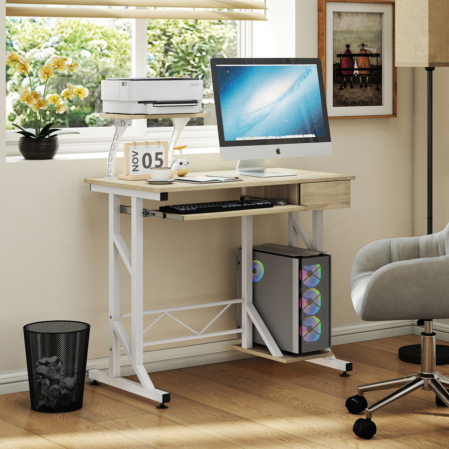 HOMCOM Schreibtisch mit Tastaturauszug und Schublade in Eiche, Computertisch für das Home-Office, B/T/H: 90 x 50 x 100 cm - Bild 2