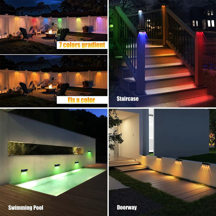AMARYLLIS Solar-Zaunleuchten für den Außenbereich mit RGBW-Farbwechsel und warmweißem LED-Licht, wasserdichte IP65 Außenwandleuchten für Garten und Treppen, Schwarz - Bild 6