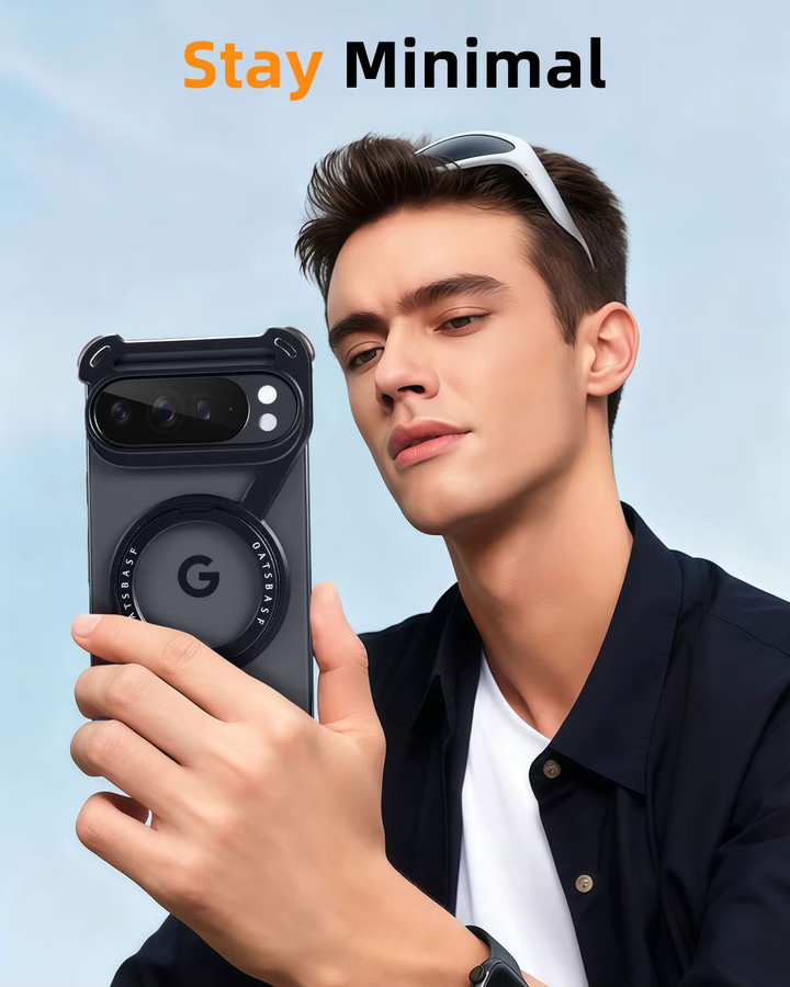 Oatsbasf Rahmenlose Metall-Handyhülle für Google Pixel 10 Pro und Google Pixel 10 Pro XL mit 360 Grad drehbarem Ständer und magnetischer kabelloser Ladefunktion in Schwarz - Bild 6