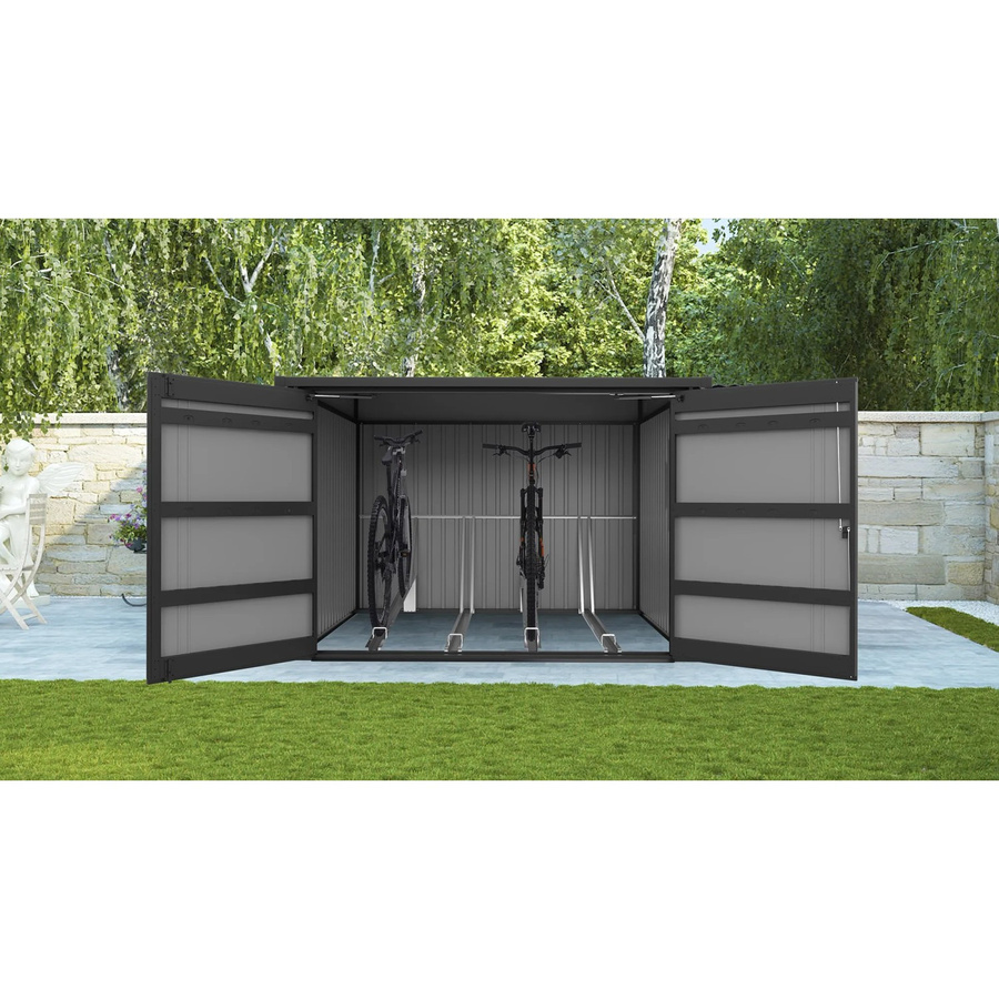 Floraworld Premium Fahrradgarage mit Schrägdach für 4 Fahrräder, grau, B/T/H: 226 x 217 x 145/166 cm - Bild 2