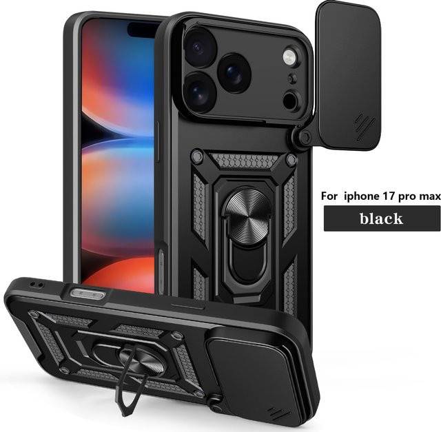 Stoßfeste Schutzhülle für iPhone 17 Pro und iPhone 17 Pro Max mit integriertem Ständer, Kameraschutz und Schieber in Gold oder Schwarz - Bild 1