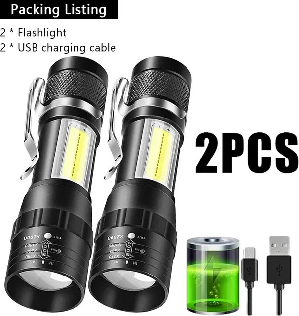 KDULIT Mini-LED-Taschenlampe in Schwarz mit COB und XPE, wiederaufladbar und zoombar mit 3 Modi für Outdoor, Camping und Notfälle - Bild 1