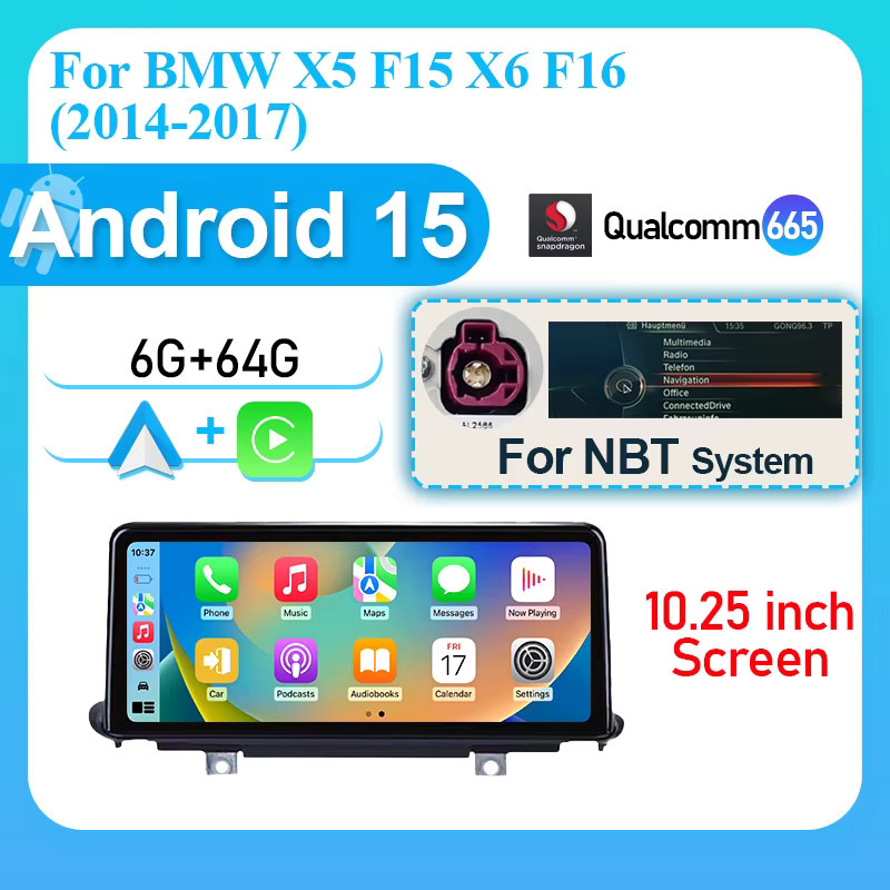 DMD Android 15 Multimedia Radio für BMW X5 F15 und X6 F16 (2014-2017) mit 10,25 Zoll Touchscreen, Wireless CarPlay, Android Auto, Bluetooth und GPS, Qualcomm 665, Schwarz - Bild 6