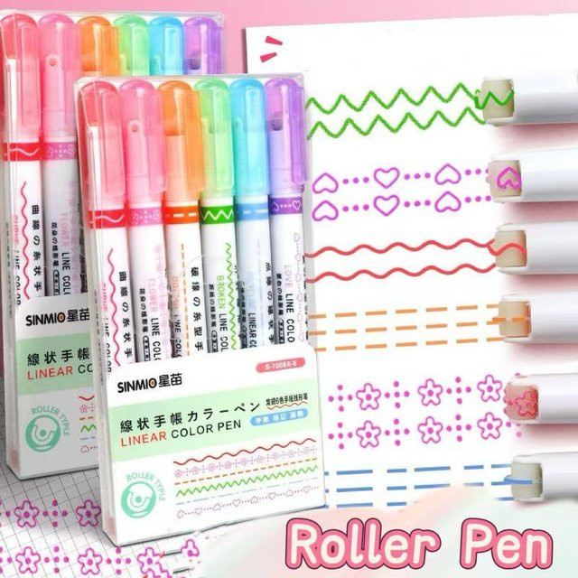 6er-Pack Schnelltrocknende Textmarker mit Wellenrand in Multicolour für Journaling und Basteln - Bild 1