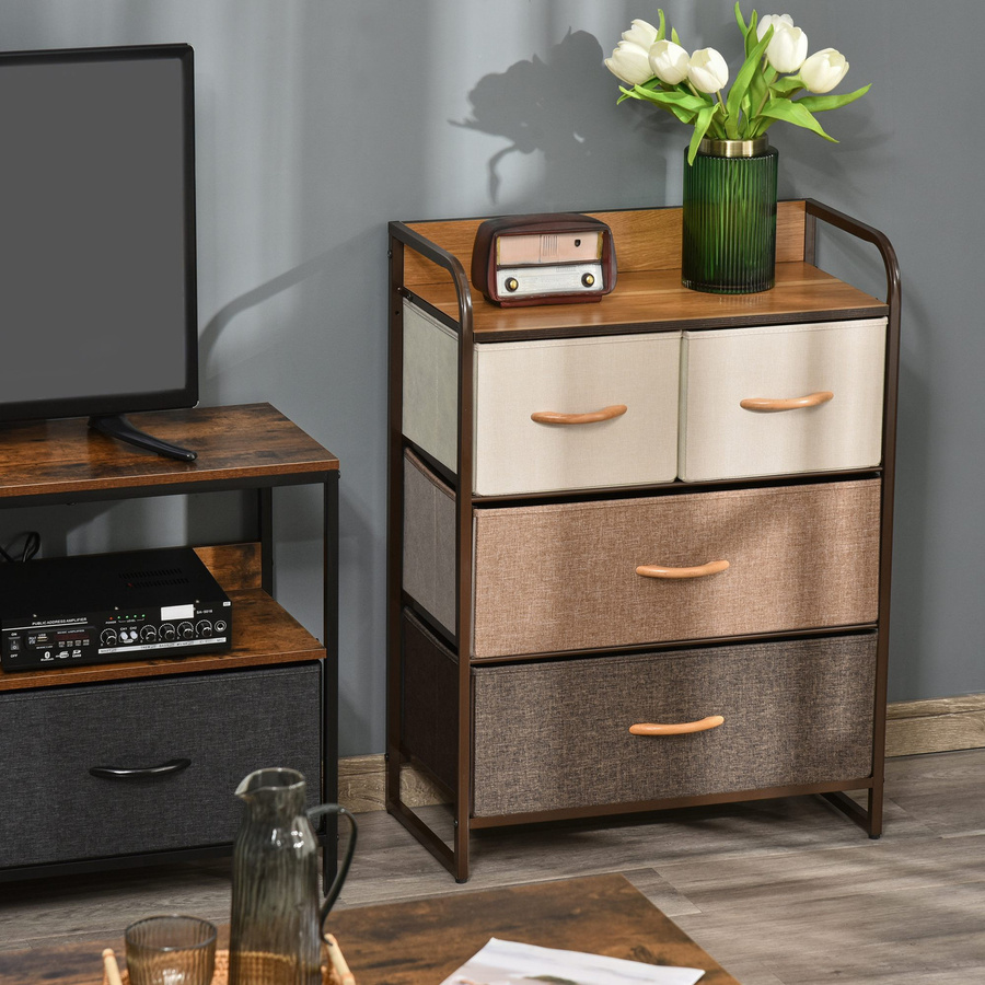 HOMCOM Kommode mit 4 Schubladen aus Leinen und Metallrahmen, Aufbewahrungsschrank für Wohnzimmer und Schlafzimmer, B/T/H: 58 x 29 x 78,5 cm - Bild 2