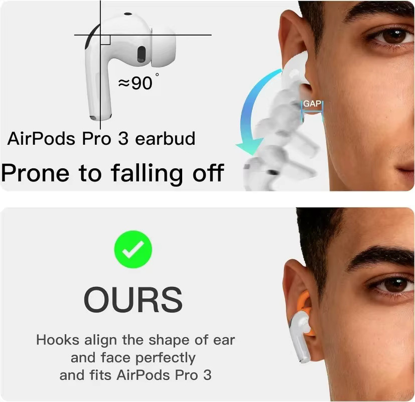 Silikon Ersatz-Ohrstöpsel und Anti-Verlust-Hakenabdeckung für Apple AirPods Pro 3, In-Ear Ohrkappen in Transparent - Bild 3
