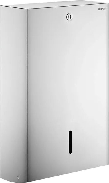 Delabie Edelstahl Papierhandtuchspender für Zickzackfaltung, hochglanzpoliert, Farbe: Silber, Breite: 28 cm, Höhe: 45 cm, Tiefe: 12 cm - Bild 1