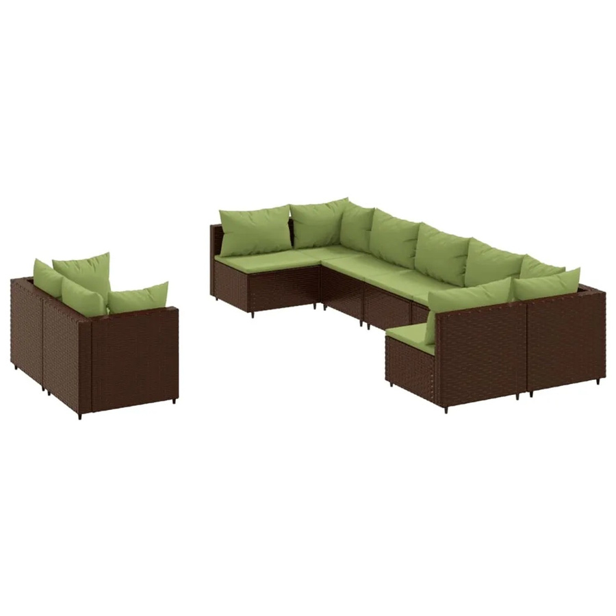 vidaXL 9-tlg. Garten-Sofagarnitur in L-Form aus braunem Poly-Rattan mit Kissen und pulverbeschichtetem Stahlgestell - Bild 2