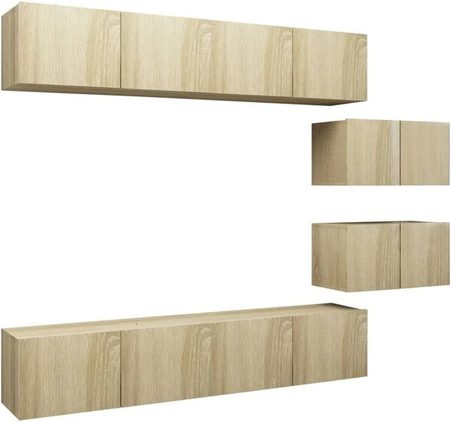 vidaXL 6-tlg. TV-Schrank-Set modern in Sonoma-Eiche, Wandmontage, Wohnzimmer, 4 x B: 80 cm, T: 30 cm, H: 30 cm und 2 x B: 60 cm, T: 30 cm, H: 30 cm - Bild 1