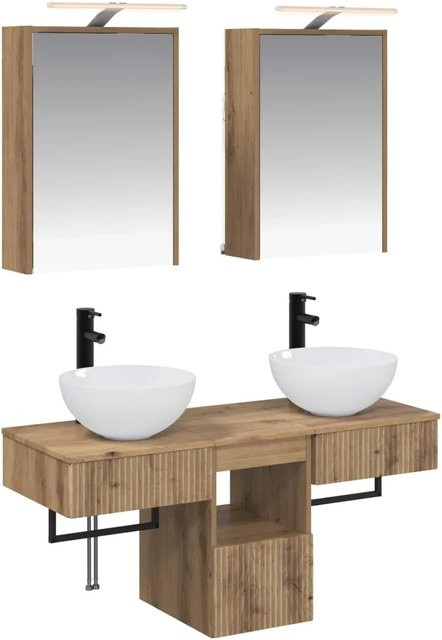 vidaXL Badezimmerschrank-Set 5-teilig Artisan-Eiche, Braun, mit LED-Beleuchtung und Spiegelschrank, B/T/H: 43 x 16 x 62,5 cm - Bild 1