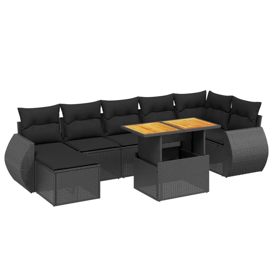 vidaXL 8-teilige Garten-Sofagarnitur aus Poly-Rattan und Akazienholz in Schwarz mit Kissen - Bild 2