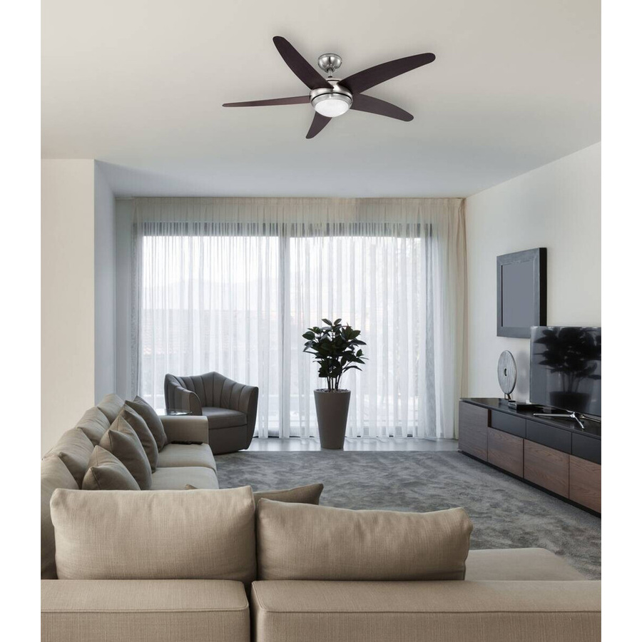 GLOBO Deckenventilator Fabiola in Nickel matt mit Opal Glas Beleuchtung und Fernbedienung, H: 37,2 cm, B: 132 cm - Bild 2