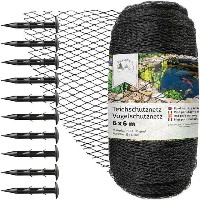 TTL GARDEN Teichschutznetz Anthrazit aus HDPE mit 6 x 6 m Fläche und 12 x 12 mm Maschenweite - Bild 1