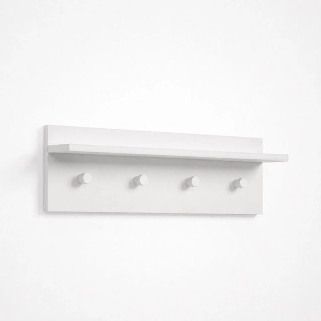 The White Stone Kompakte Wandgarderobe mit 4 Haken und Ablage in Weiß Matt - Bild 1