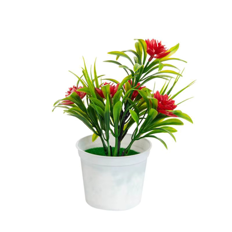 Mini Kunstblumen Bonsai in Vase für Tischdekoration, Orange, Set aus 1 oder 4 Stück - Bild 3