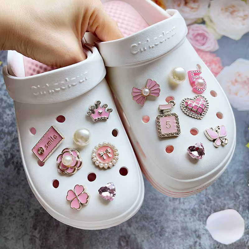 Schuh Charms Set, Rosa, Blume, Diamant, Perle, Strass, Mädchen - Bild 2