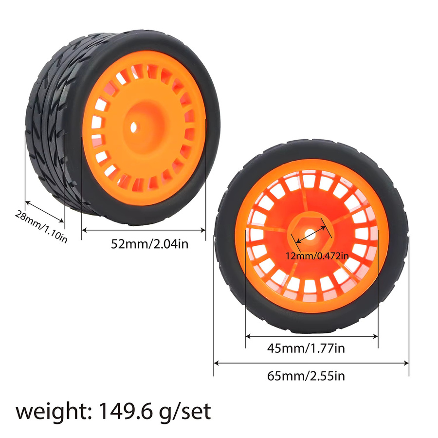 Reifen Räder, 12 mm Sechskant, 65 x 28 mm, für 1/10 RC Drift Racing, Bunt / Mehrfarbig - Bild 3