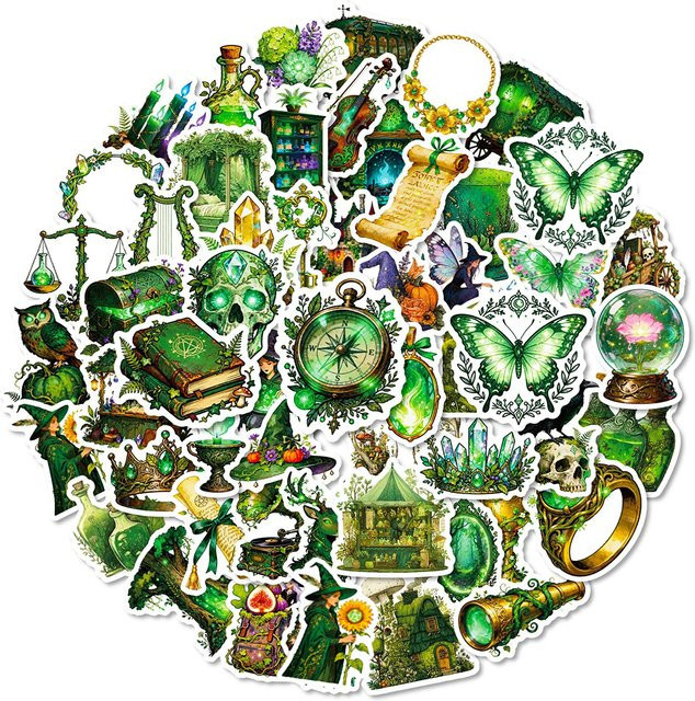Rspctou Magische Grüne Waldhexen-Aufkleber, 10-teiliges Set - Bild 1