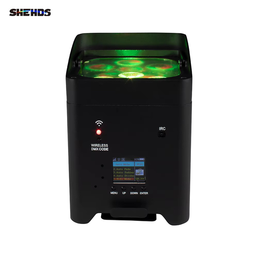 SHEHDS 4er Set LED Par Scheinwerfer RGBWA+UV 6in1 mit Batterie, DMX512, WiFi und Fernbedienung, Schwarz - Bild 2