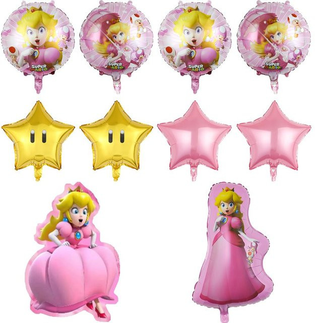 Skyfree Prinzessin Peach Geburtstagsdekoration für Kinderparty in Pink und Multicolour, 10er Set - Bild 1