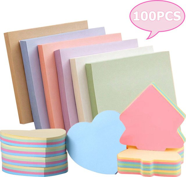 100 Stück Haftnotizen aus Papier in Multicolour, Breite: 7,6 cm, Notizblock und Lesezeichen für Büro und Schule - Bild 1