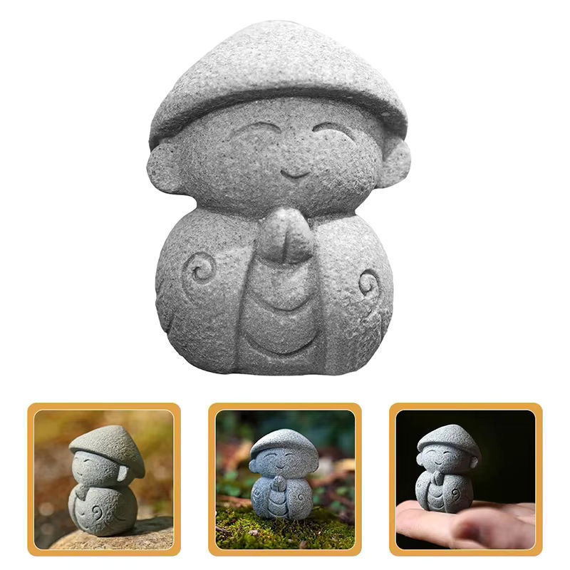 TPXCKz Jizo Buddha Skulptur als kleine Buddha Statue in Grau für Garten, Aquarium und Bonsai - Bild 3