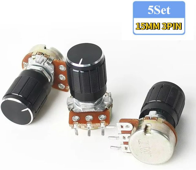 YTDMEN 5er Set WH148 Lineare Potentiometer mit schwarzen Aluminium-Legierung Knopfkappen, 15mm, verschiedene Widerstände (1K bis 1M) - Bild 1