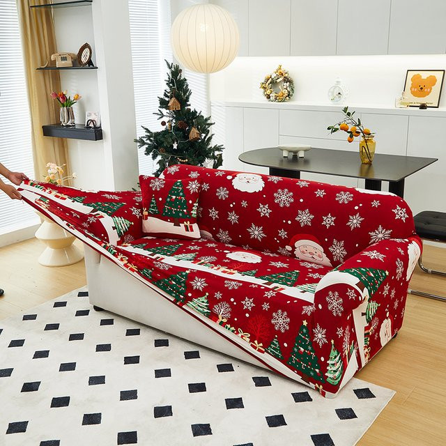 Elastischer Sofabezug mit Weihnachtsgeschenkmuster in Rot - Bild 1