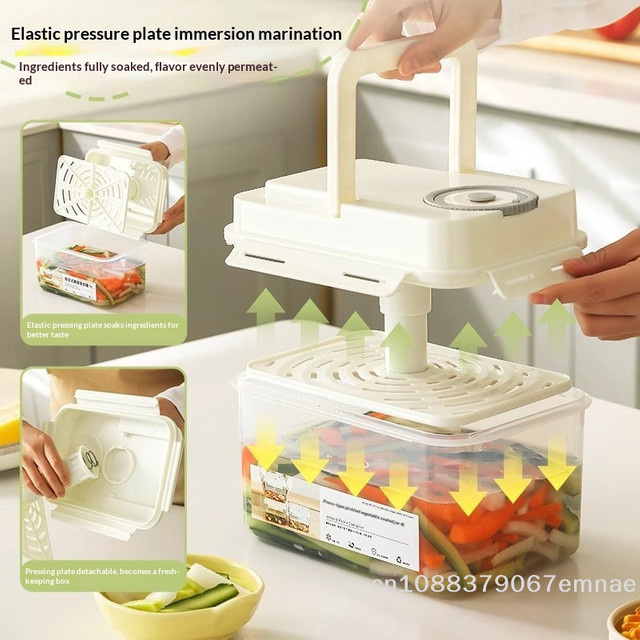 JETTING Kunststoff-Einmachglas mit Druckplatte in Weiß, 4 l, auslaufsicherer und luftdichter Küchenorganizer zur Aufbewahrung von Gurken, Sauerkraut, Oliven und Kimchi - Bild 1