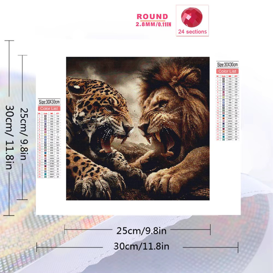 YUTTEE 5D-Diamantgemälde Set mit Löwe und Leopard als Tiermosaik in Multicolour, Durchmesser: 20 cm - Bild 2