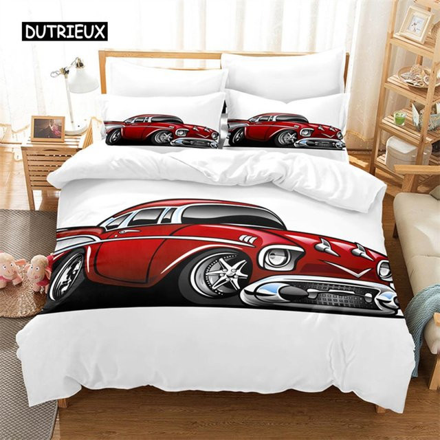 JMG Household Supplies Bettwäsche-Set Cartoon Sportwagen mit 3D-Digitaldruck, Farbe Rot, B/H: 135 x 200 cm - Bild 1