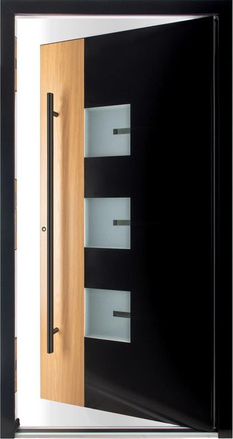 Moderno Haustür M330P Bicolor Wood in Schwarz-Eiche Natur, Aluminium beschichtet, B/H: 100 x 210 cm, DIN Links - Bild 1