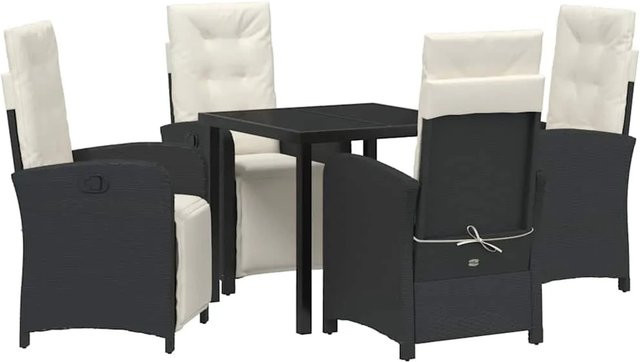 vidaXL Garten Essgruppe 5-teilig aus Poly-Rattan und Glas in Schwarz-Creme - Bild 1