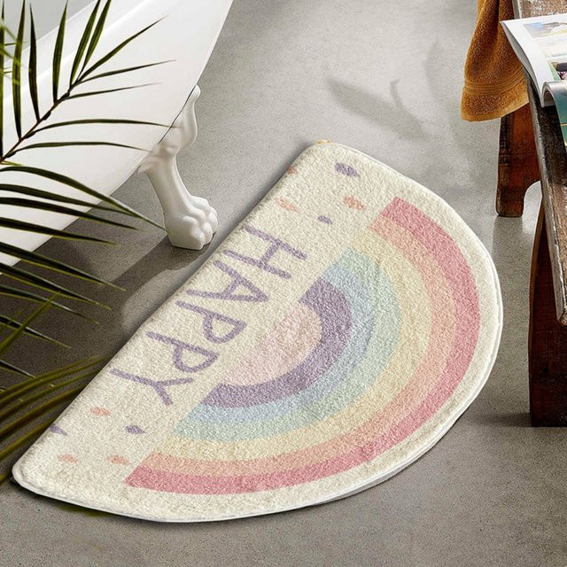 VIKAMA Happy Sun Cartoon-Print Halbkreis-Teppich für Badezimmer und Eingangsbereich, rutschfeste Bodenmatte für Kinder, Mehrfarbig, B/T: 60 x 40 cm - Bild 1