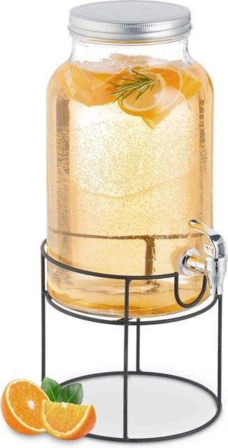 Relaxdays Getränkespender aus Glas mit Ständer und Zapfhahn, Transparent, 6 Liter - Bild 1